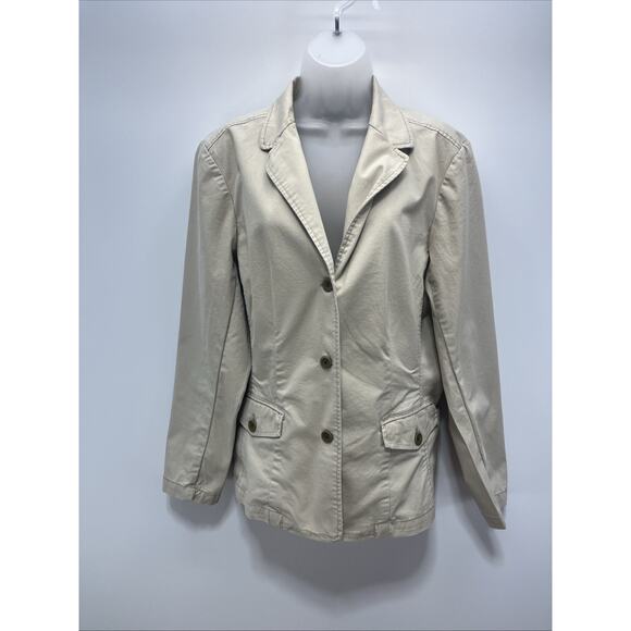 Eddie Bauer Womens Legend Wash 3 Button Jacket Blazer Size 16 Khaki Tan - Picture 1 of 6